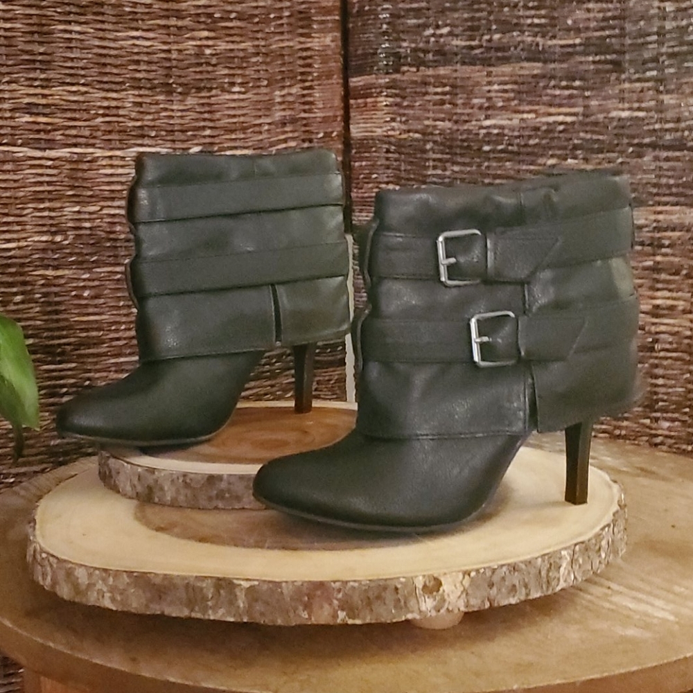 Sexy Fold Over Design Buckle Belts Stiletto Bootie